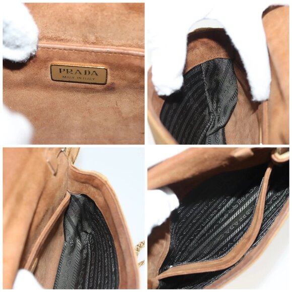PRADA Chain Kaye Shoulder Bag Velor Beige Gold Auth 141360 - Picture 15 of 16